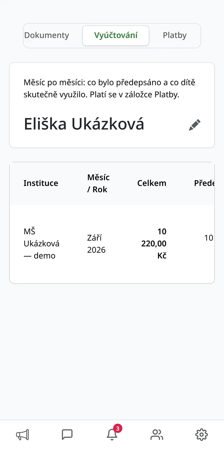 Měsíční vyúčtování