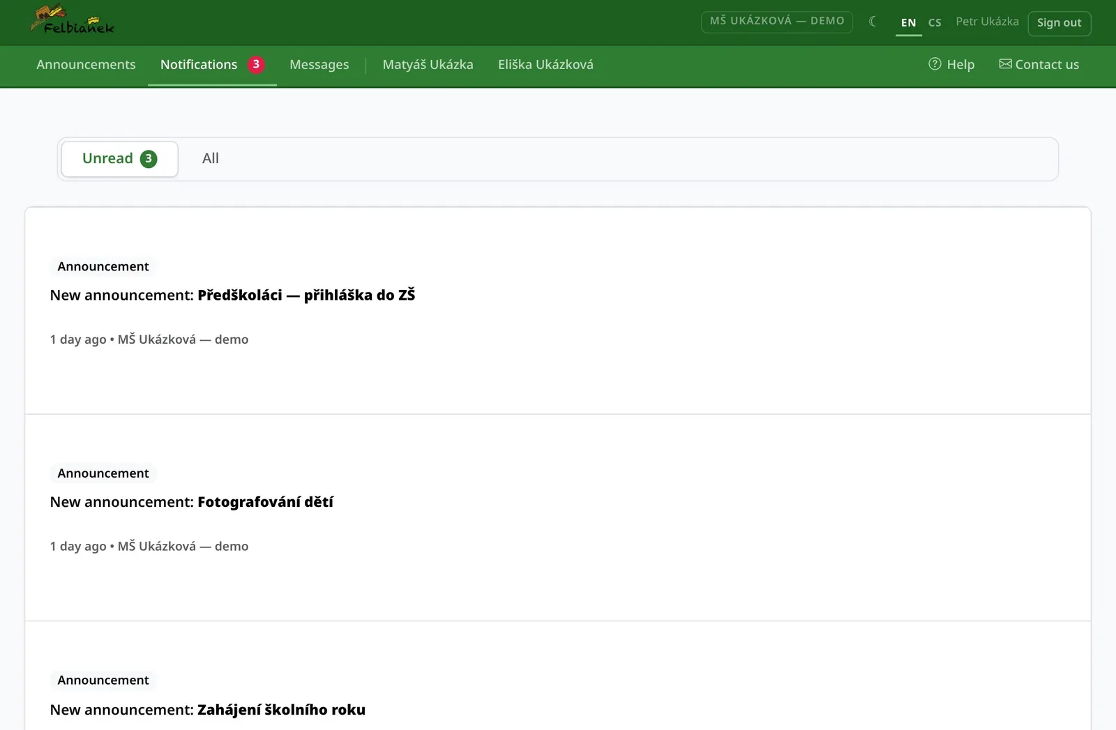 Notifications in the app