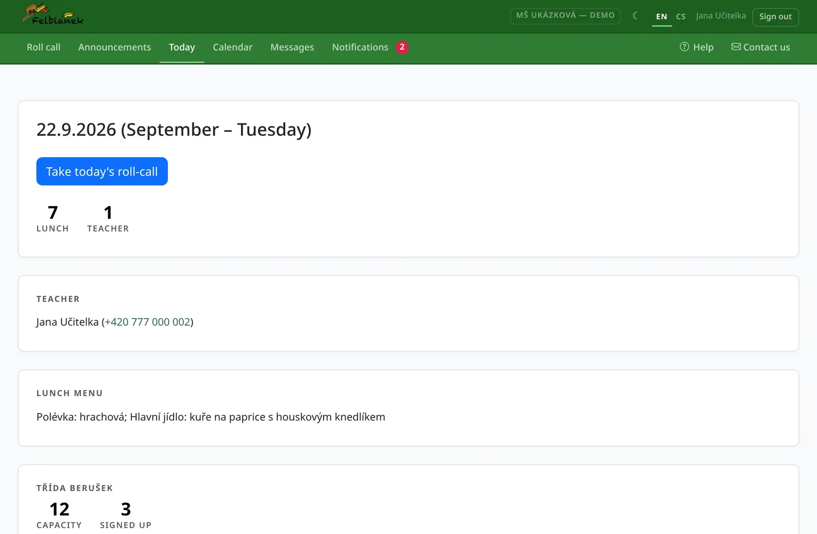 Today's overview for a teacher